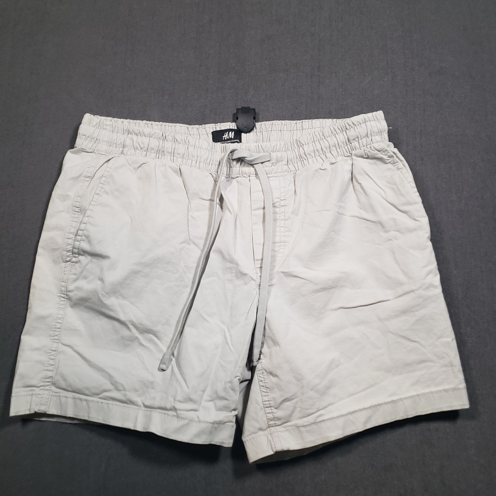 H&M Relaxed Fit Shorts Mens 36R Beige Elastic Drawstring Cotton Stretch Casual